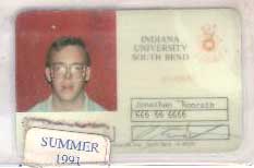 jon konrath's ID card from some hazy years at indiana university