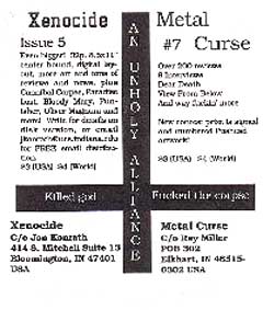 xenocide zine was published in the early 1990s by jon konrath on the topic of death metal and general twistedness
