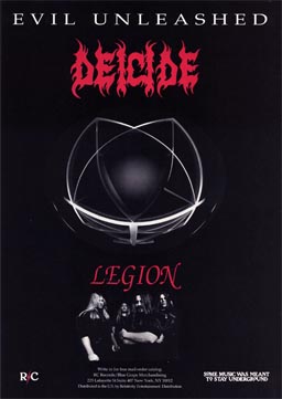 Album release announcement for DEICIDE - LEGION. Roadrunner Records once wanted to be an underground label, before the lure of bouncy inexpensive high-selling nu-metal overwhelmed their brains